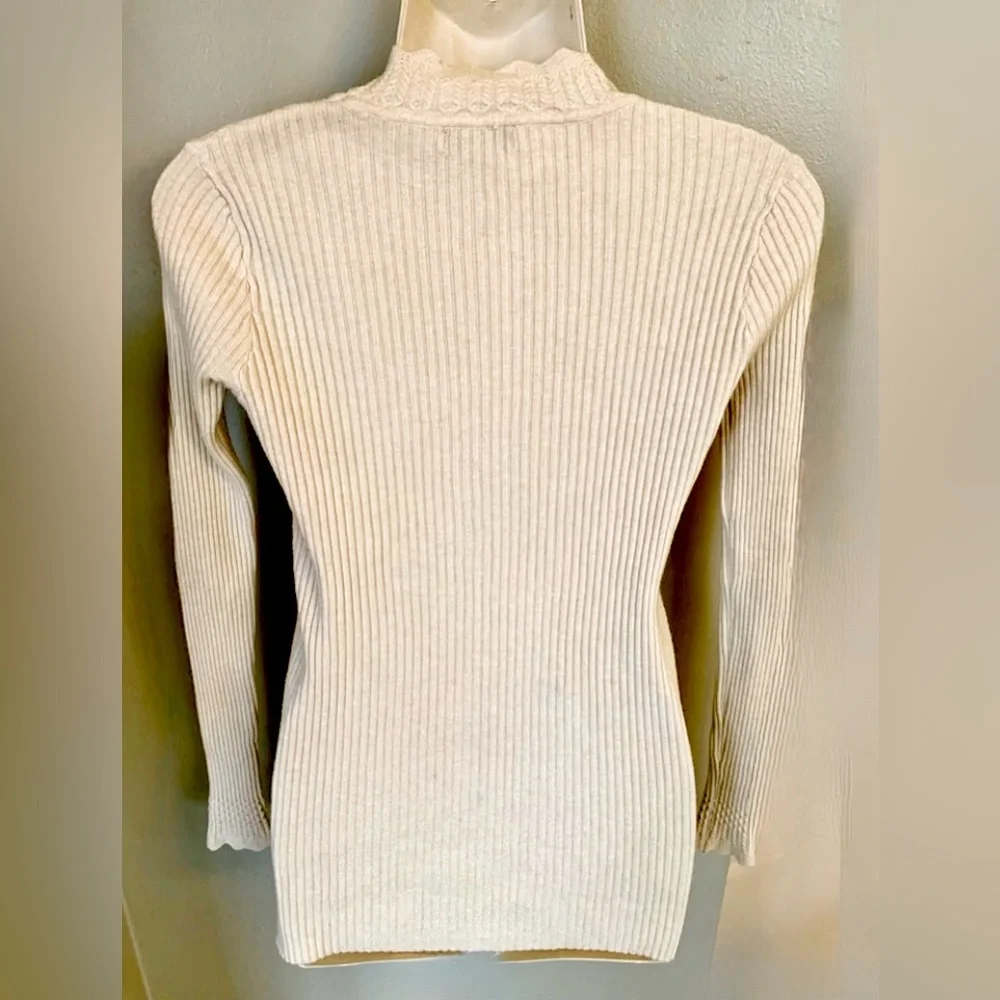 LUXURY Sweater Feminine Lefix Knit Top Ivory Cream SOFT Stretch Women's XS 0 2 - Picture 5 of 8